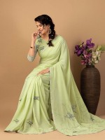 Pista Green Fancy Dyed Digital Print Saree